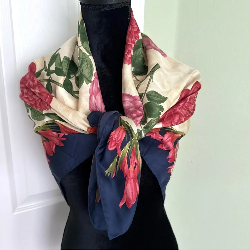 Trussardi Silk Scarf with Floral Rose Print